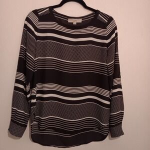 LOFT Blouse XS Black‎ White Striped Polka Dot Long Sleeve Career Casual Top